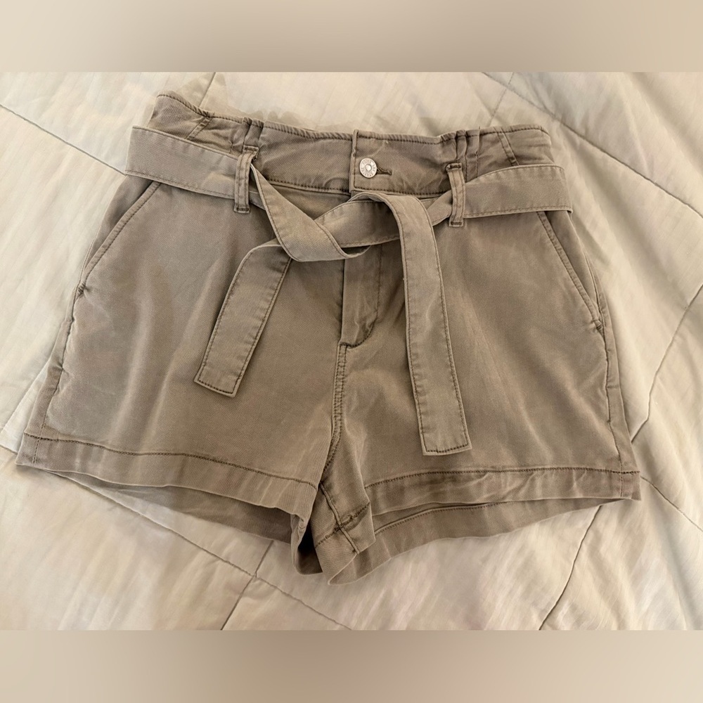 PAIGE High Waist Tan Belted Shorts